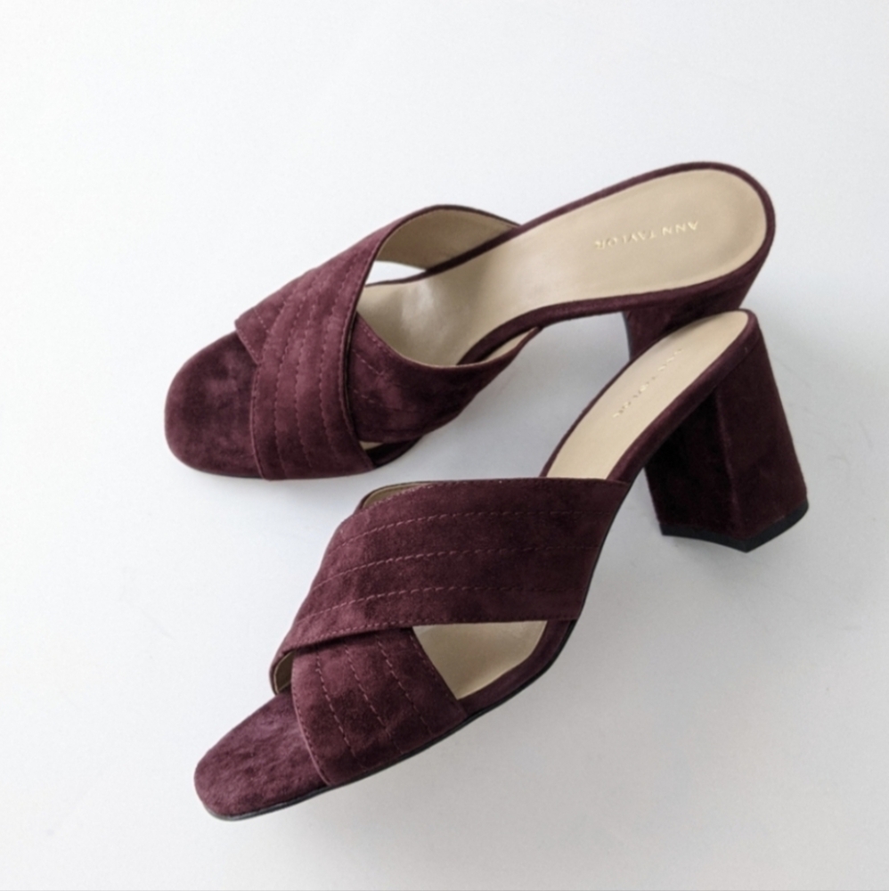 Ann Taylor Suede Slide Block Heel Sandal Honor Criss Cross Sandals NEW in Box